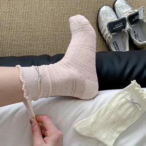 Estate sottile donna calzini giapponesi dolci pizzo fiocco impilabili traspiranti calze