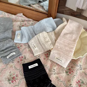Breathable women mesh slouchy socks spring summer hollow knit mid tube socks label 2026