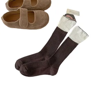 Women contrast color slouchy socks winter warm knit mid-calf casual socks sweet daily wear