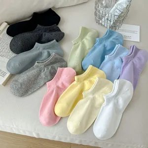 Dopamine color women short socks spring summer thin invisible shallow mouth anti slip cute casual socks