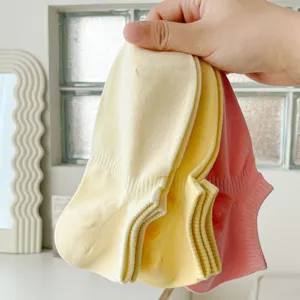 Cute pastel short socks detail view, anti-slip low cut combed cotton women ankle socks.