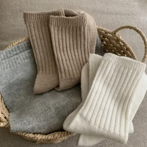 Cozy wool blend mid-tube knitted socks for women, vintage style warm thick slouch socks.