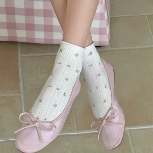 Calcetines de media pantorrilla con flores para mujer detalle, primavera verano fino.