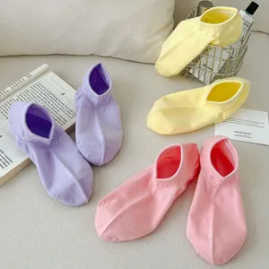 Detail view of colorful dopamine shallow mouth women short socks, soft combed cotton material.