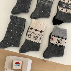 Women winter thick wool mid-tube socks Fair Isle pattern warm thermal casual socks