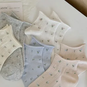 Calcetines cortos de malla floral fina para mujer transpirables con dobladillo