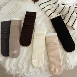 Women Winter Warm Slouch Socks Solid Color Ribbed Knit Casual Fashion Wool Mid Tube Socks Versatile Daily Wear
