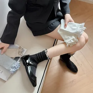 Women vintage ruffled mid-calf socks Japanese Lolita cute cotton hosiery spring summer