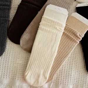 Women solid color ribbed slouch socks autumn winter warm vintage casual mid tube socks