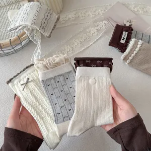 Women Crew Socks Sweet Style Cotton Blend Moisture Wicking Anti Friction Knitted Socks Daily Casual Wear