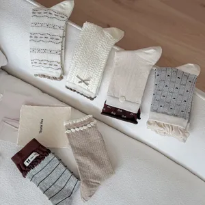 Women cute mid tube socks set, embroidered heart cable knit stack socks for daily wear.