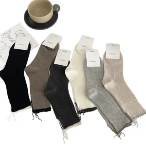 Women's slit slouch socks spring autumn cute soft cotton mid-calf hosiery aesthetic designer style
