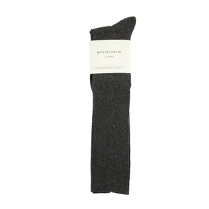 Dark grey long socks for women, vertical striped knee-high design, comfortable cotton daily wear.