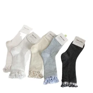 Women vintage lace mid-calf socks spring summer casual stacked socks sweet lolita hosiery