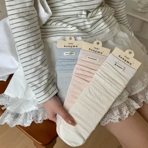 Korean style cute hollow mesh stackable socks with cloth label breathable summer women socks