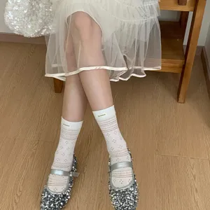 White mesh hollow out socks with small label casual breathable summer cotton socks