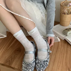 Women cute hollow mesh mid-tube socks sweet style casual breathable cotton socks summer