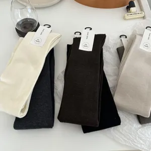 Women Autumn Winter Warm Solid Color Lamb Wool Over The Knee Long Tube Socks Thickened High Elastic Thermal Stockings