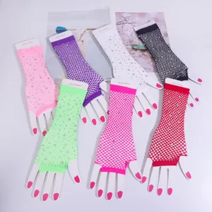 Colorful fishnet rhinestone fingerless gloves sexy party dance mesh gloves wholesale hot sale