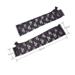 Black lace long fingerless gloves, elegant sun protection driving gloves for women