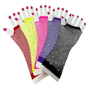 Colorful long fishnet rhinestone gloves fingerless mesh party gloves set for women.
