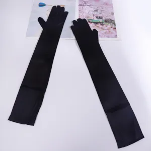 Black long satin gloves for women, perfect for evening parties, opera, and cosplay events.