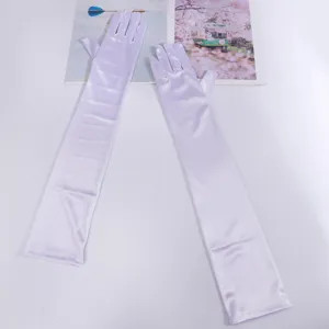 Satin long gloves for women, elegant white dress opera gloves for cosplay and evening parties.