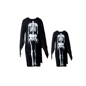 Halloween skeleton costume for adults and kids scary black long sleeve ghost dress party
