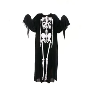 Halloween skeleton costume for adults and kids scary black grim reaper cosplay robe