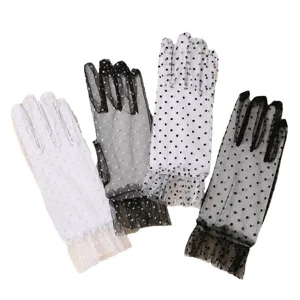 Women sheer lace mesh gloves vintage polka dot short driving wedding bridal party gloves