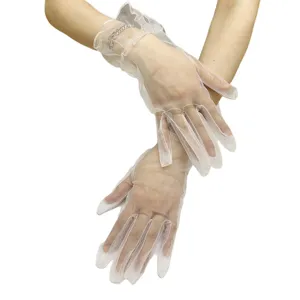 White sheer mesh ruffle short gloves for women wedding party evening dress accessories