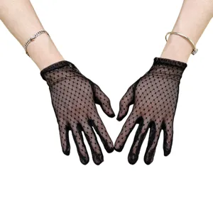 Black mesh polka dot short gloves transparent breathable sun protection gloves lace accessory