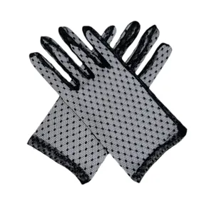 Sheer mesh dotted short gloves for women, breathable summer driving sunscreen bridal gloves.