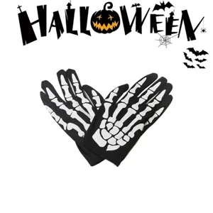 Halloween skeleton gloves black short bone pattern for party festival cosplay costume 1 pair