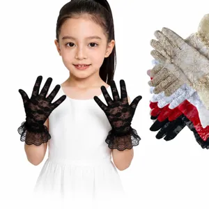 Elegante Korte Kanten Handschoenen voor Dames en Meisjes Bloemen Opengewerkt Roesjes Pols Theefeestje Bruiloft Kostuum