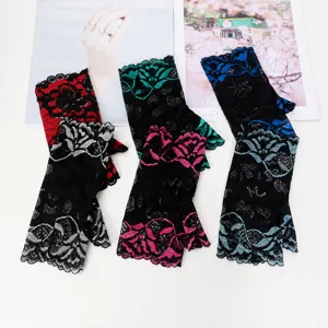 Women Summer Breathable Lace Sun Protection Half Finger Gloves Thin Floral Embroidery UV Protection Cycling Driving Mittens
