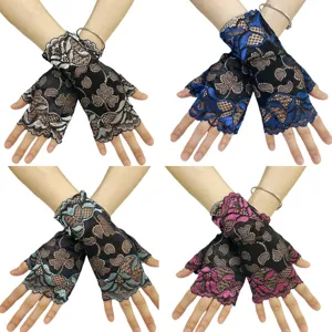 Summer short lace sun protection fingerless gloves, breathable thin driving gloves.