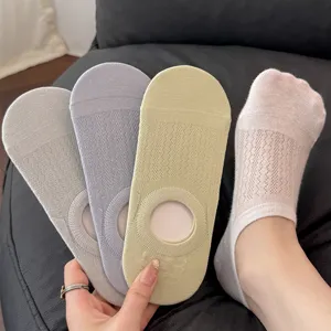 Shallow mouth mesh invisible boat socks detail view, showing breathable fabric and pastel colors.