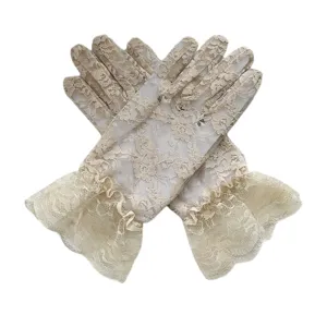 Elegante korte kanten handschoenen in beige voor meisjes, perfect voor zomerfeesten.