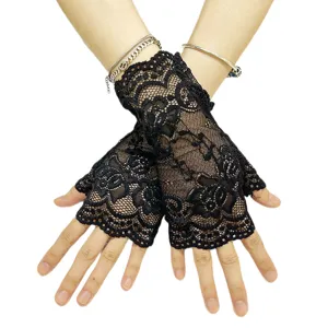Elegant Women Short Lace Sunscreen Gloves Open Finger Floral Mesh Wedding Decorative Gloves Fashion Accessories