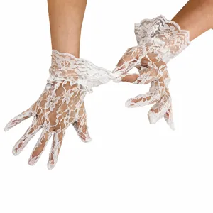 White floral lace short gloves for wedding opera party tea party costume accessories