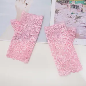 Summer short pink lace fingerless sun protection gloves breathable ultra thin gloves