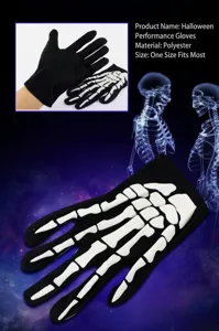Halloween black skeleton gloves bone costume party performance short ghost gloves one size