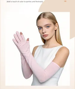 Long pink sun protection gloves for women outdoor cycling UV protection arm sleeves cover.