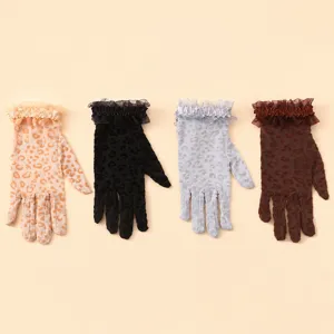 Women Summer Thin Leopard Print Lace Sunscreen Gloves Elegant Sexy Driving Gloves Wedding Party Ruffle Gloves