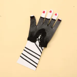 Women sexy black fishnet gloves elastic half finger punk opera party costume main display.