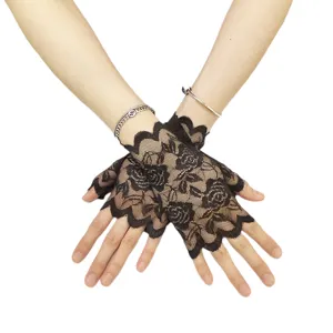 Women lace fingerless gloves short floral lace fishnet sun protection driving party gloves
