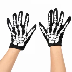 Halloween Skeleton Bone Printed Gloves Unisex Short Gothic Party Performance Costume Accessories For Adults