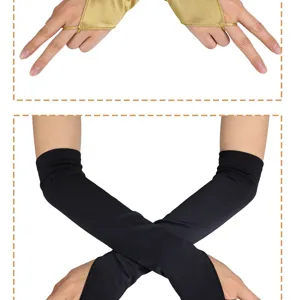 Long finger-hook satin gloves for 1920s party, wedding dress, and sun protection use.