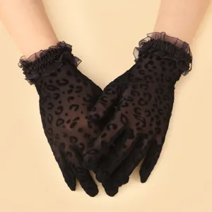Summer thin black leopard lace gloves sunscreen elegant party driving gloves stylish